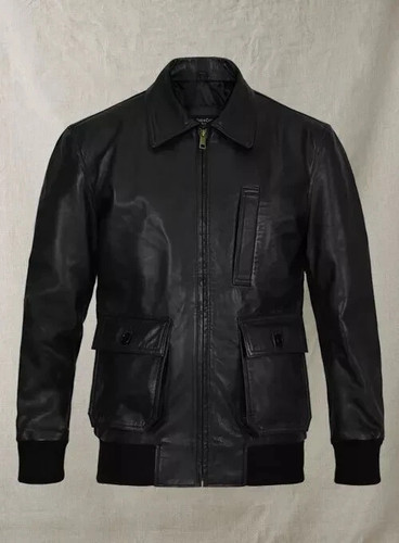 Blouson cuir bomber noir - , homme