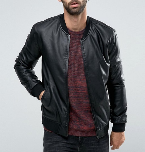 Blouson cuir bomber - , noir